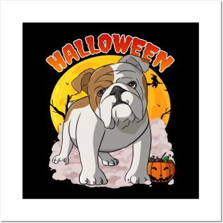 English Bulldog Witch Happy Halloween Posters and Art